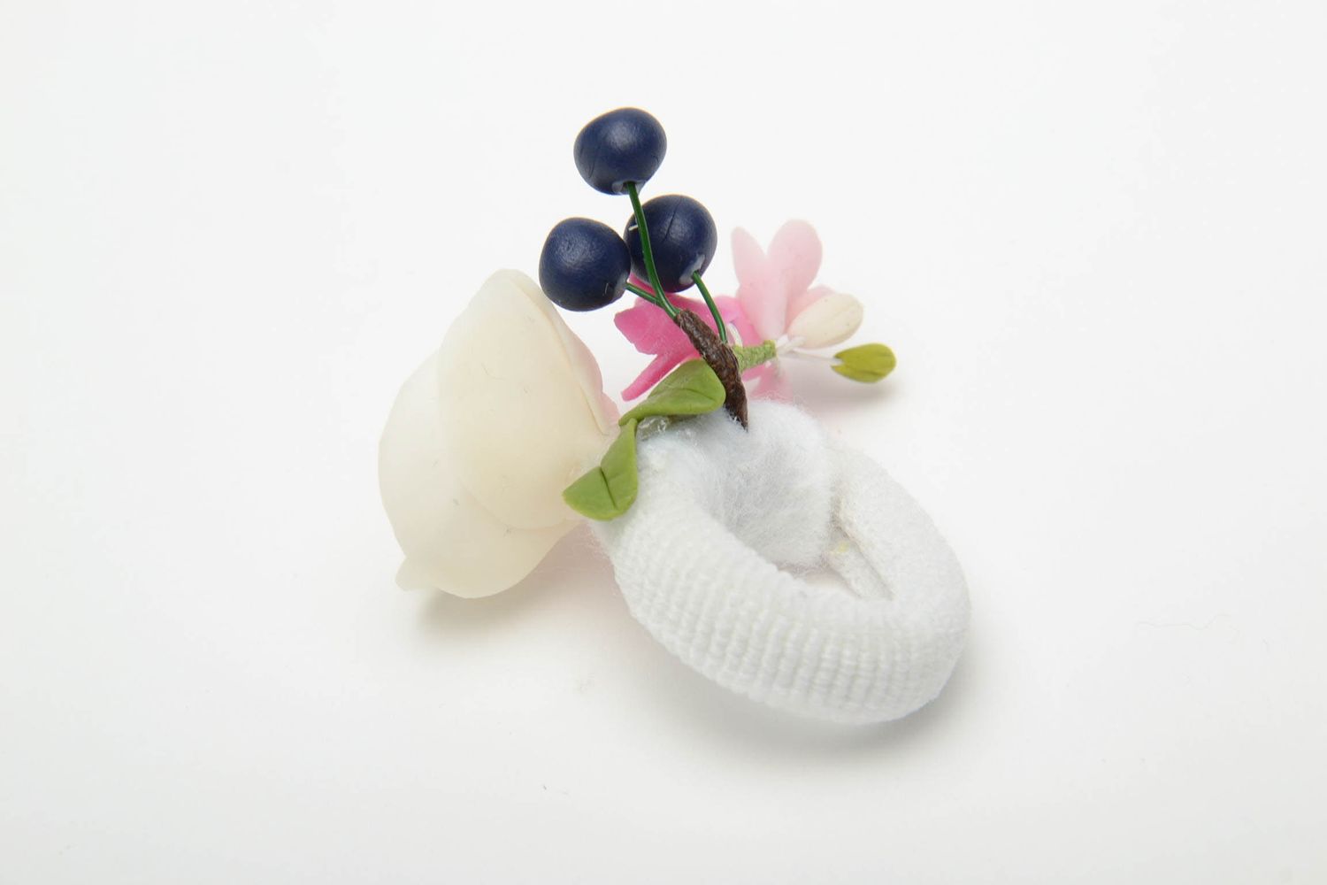 Beautiful hair tie with polymer clay flower photo 4