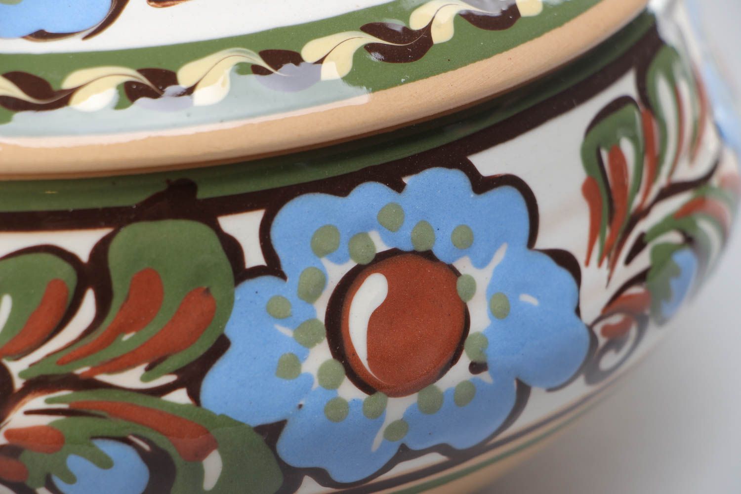 Sopera de cerámica de arcilla pintada con tapa artesanal 1.5 l foto 4