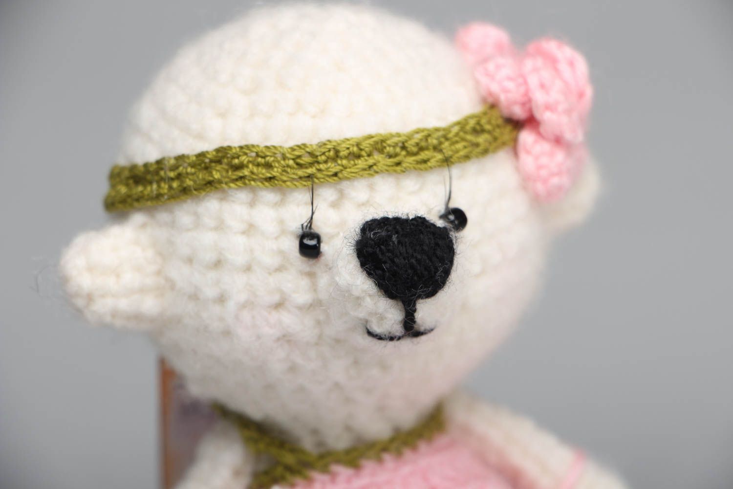 Soft crochet toy bear in dress photo 2