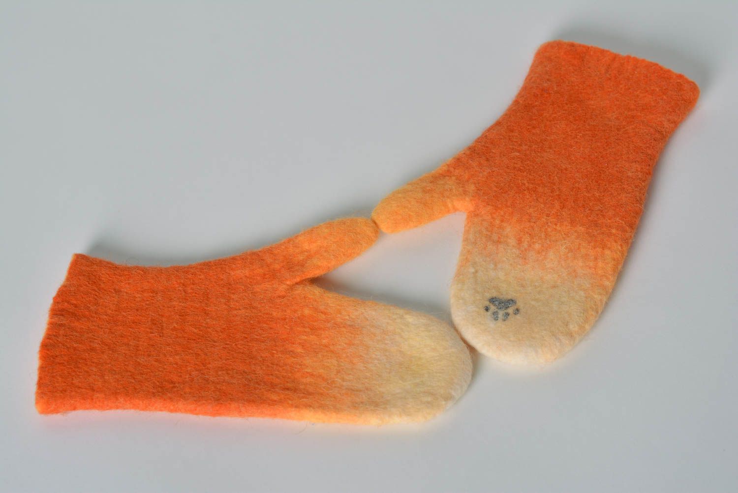 Шерстяные варежки ручной работы перчатки варежки рыжие валяные варежки лиса фото 3