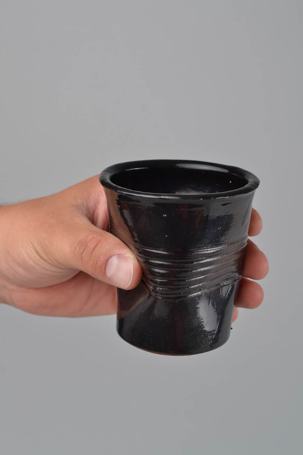 Fake plastic porcelain crinkle cup of black color for 6 oz photo 2