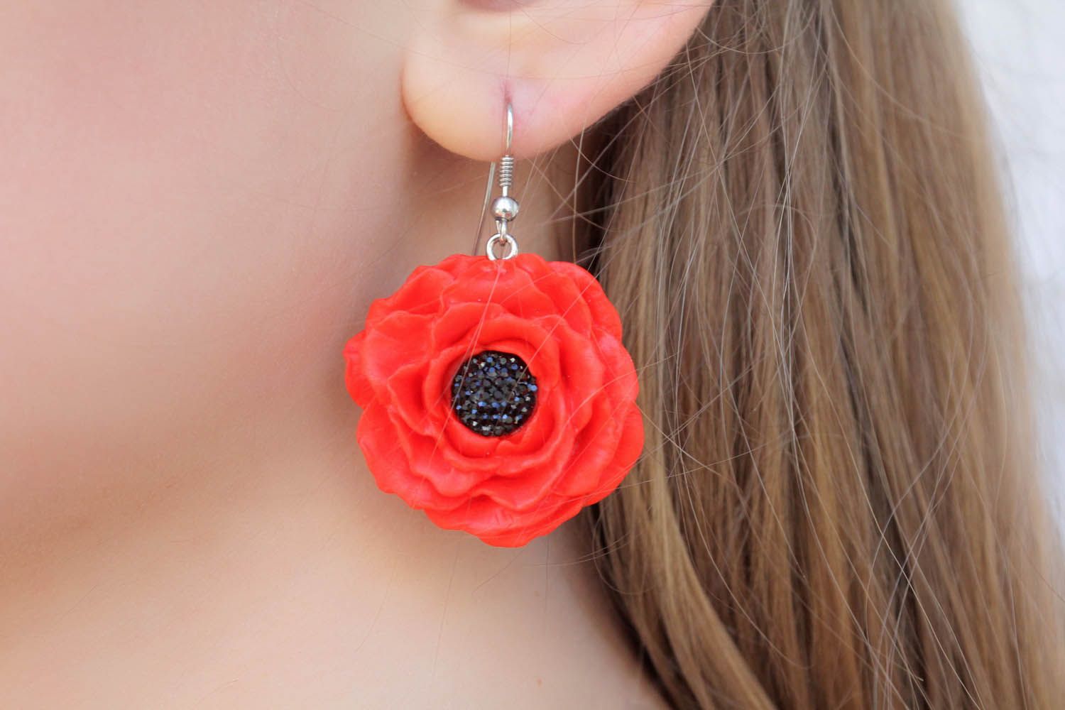 Polymer clay earrings Poppies photo 1
