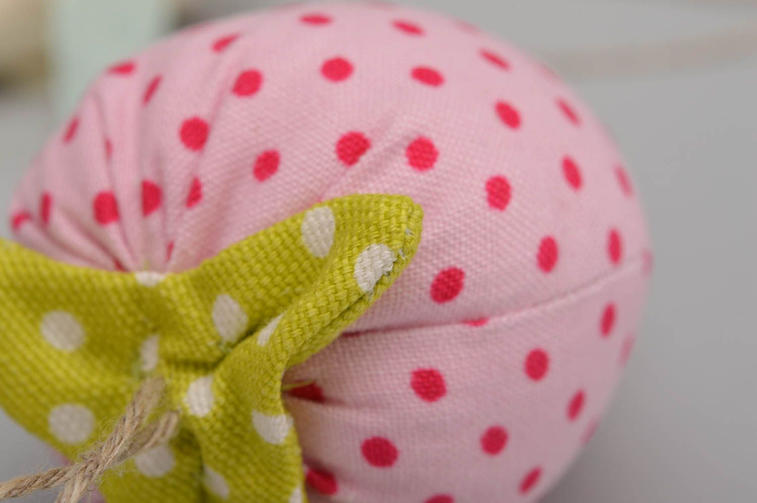 Beautiful handmade polka dot cotton fabric soft toy Strawberry wall hanging photo 4