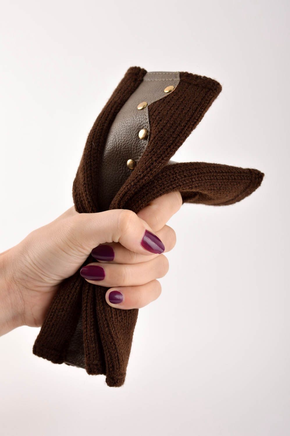 Handmade female cute accessory stylish winter mitts elegant brown mitts photo 4