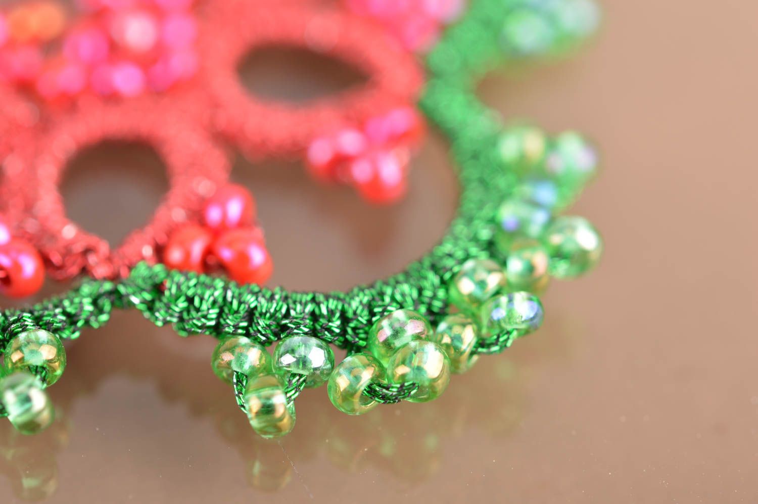 Women's handmade designer crochet tatted earrings with beads unusual jewelry photo 4
