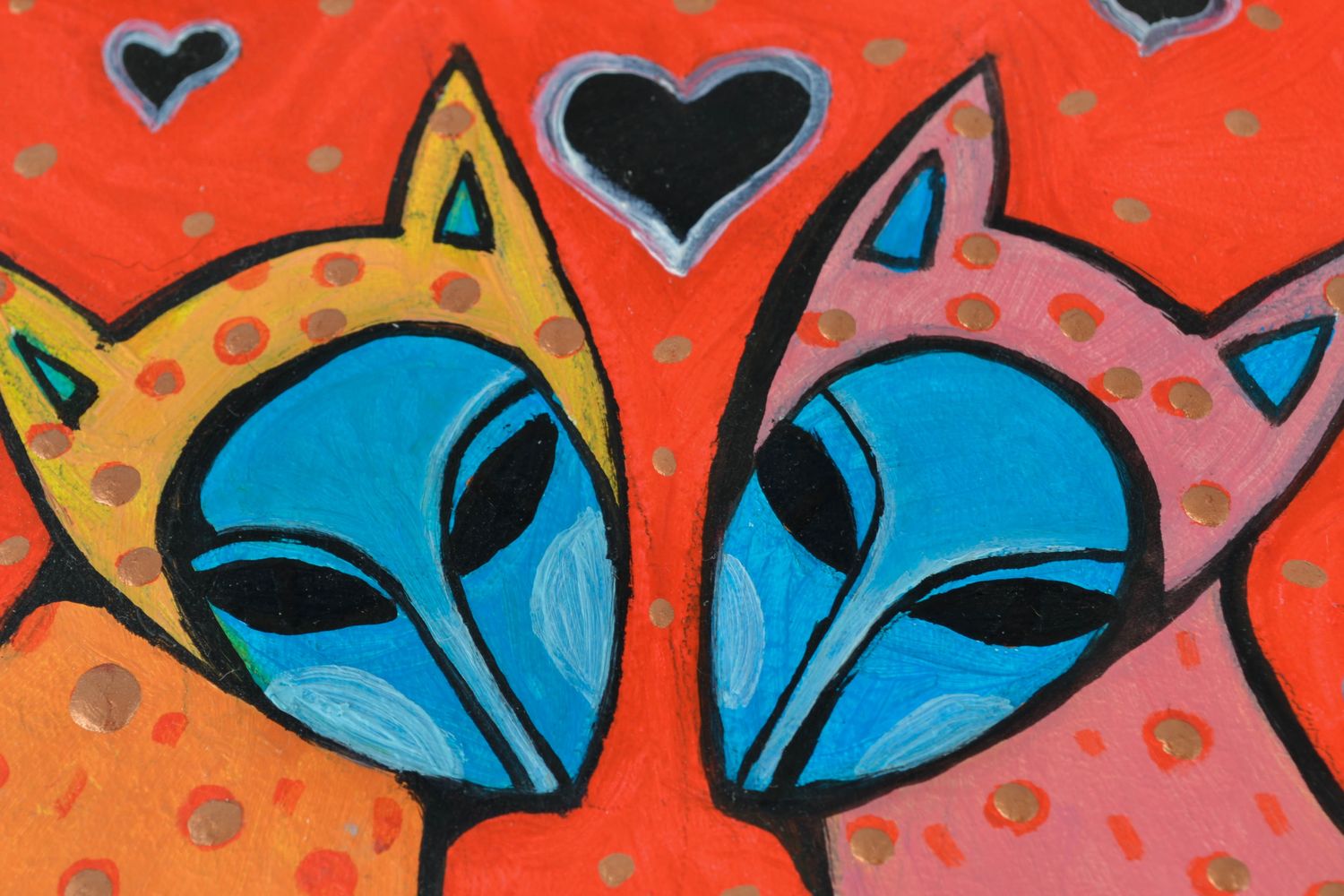 Wandbild im Holzrahmen mit Acrylfarben gemalt, außerirdische Katzen  foto 3