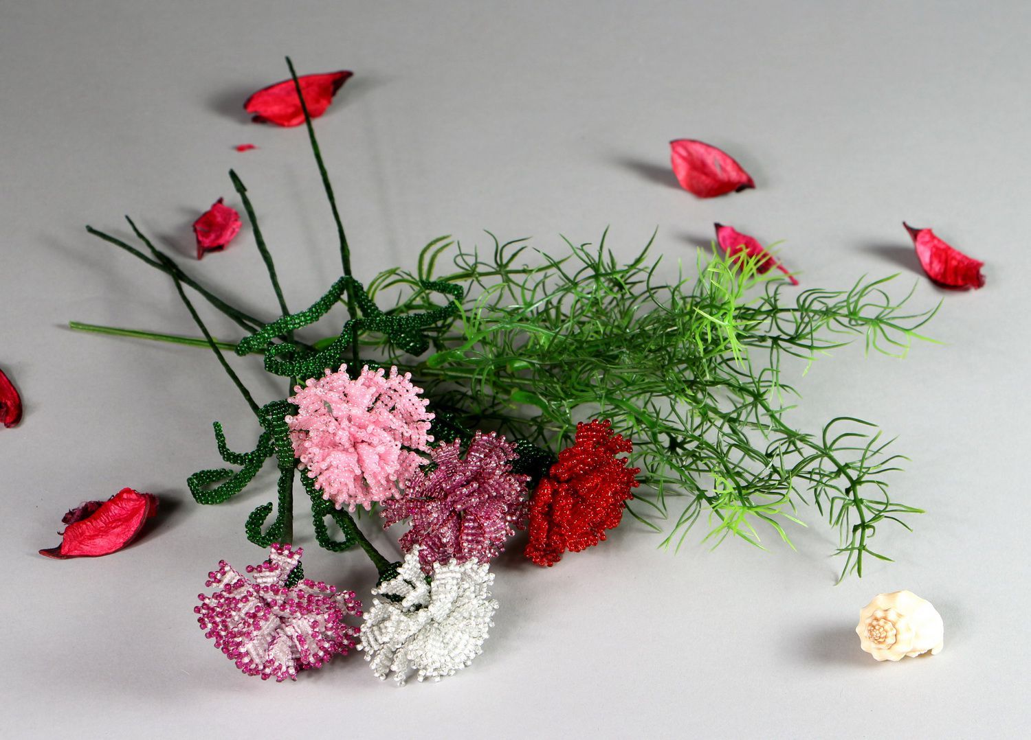 Red flowers made from beads Carnations photo 5