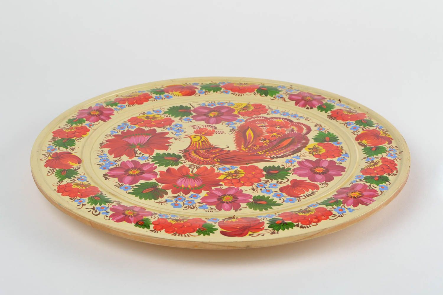 Яркая деревянная тарелка с Петриковской росписью для дома ручной работы фото 4