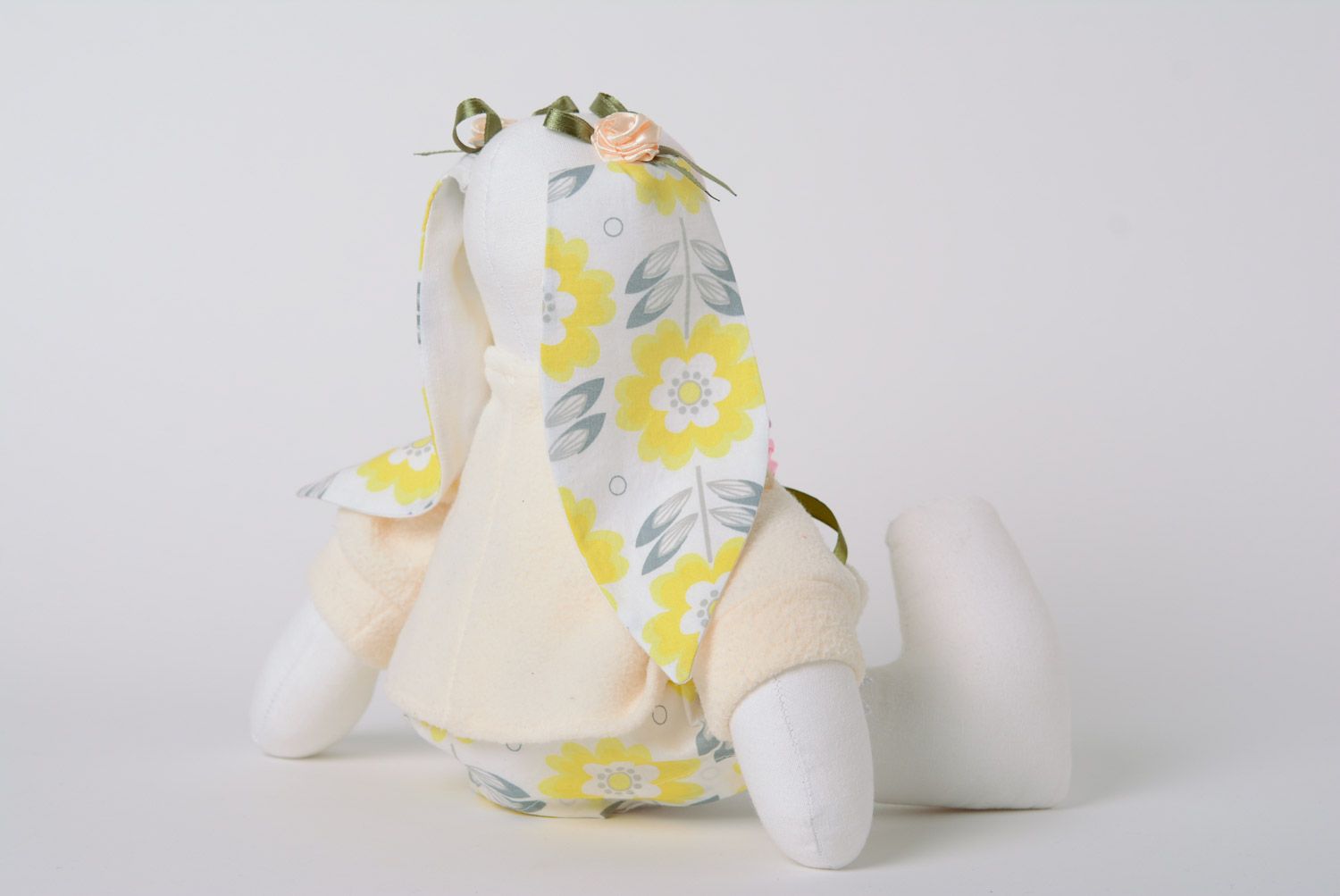 Handmade designer fabric soft toy long-eared hare in dress photo 4