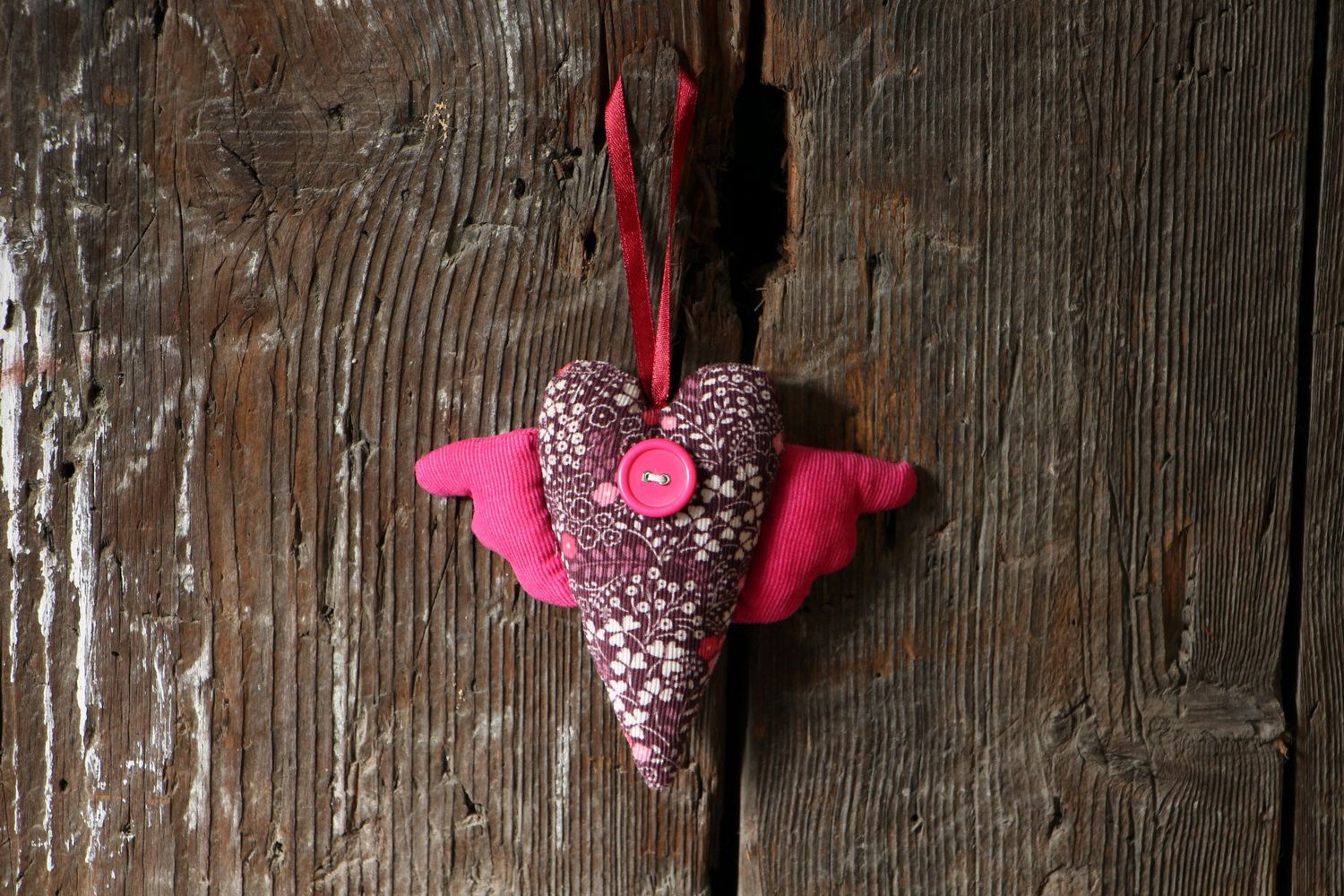 Decorative fabric pendant Heart with wings photo 1