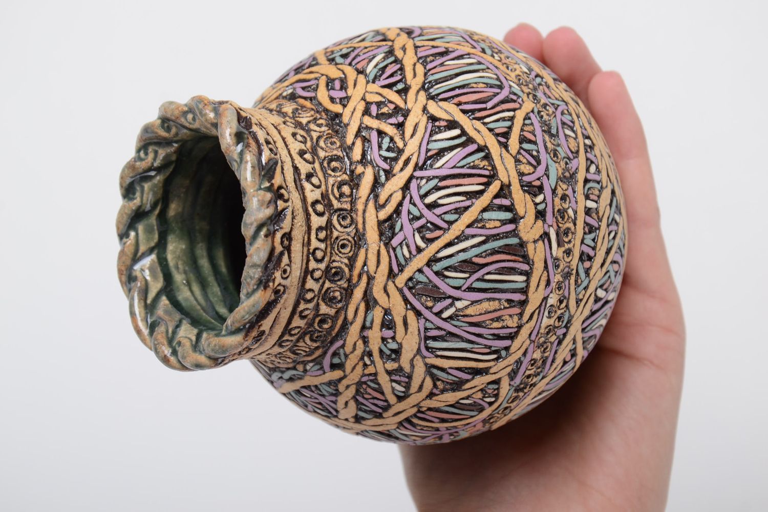 Small 4 inches ball shape ceramic handmade woolen yarn style 0,78 lb photo 2