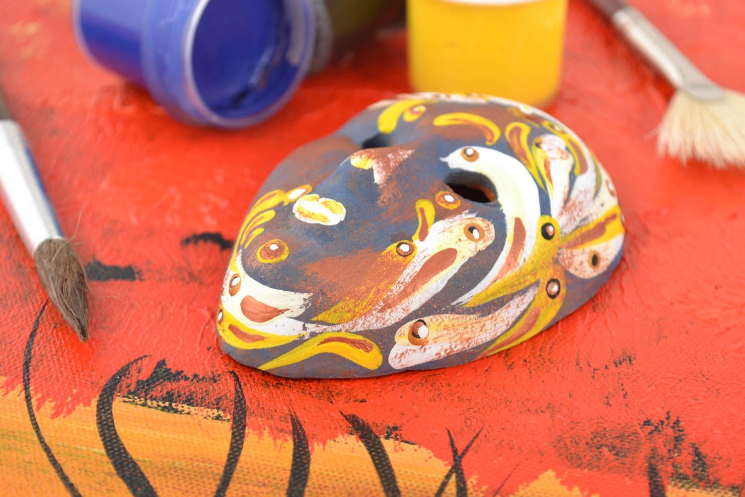 Masque du carnaval de Venise fait main en terre cuite peint design de créateur photo 1