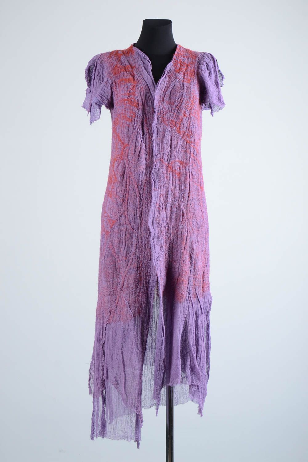 Manteau été femme fait main Manteau laine violet manches courtes Vêtement femme photo 1