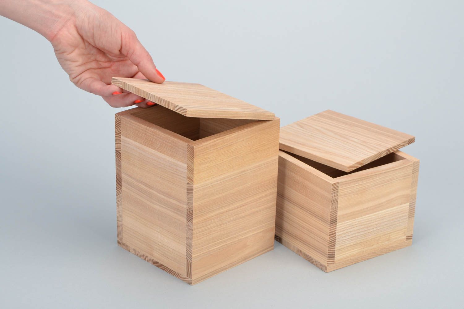Boîtes en bois carrées faites main ensemble à décorer ou peindre 2 pièces photo 2