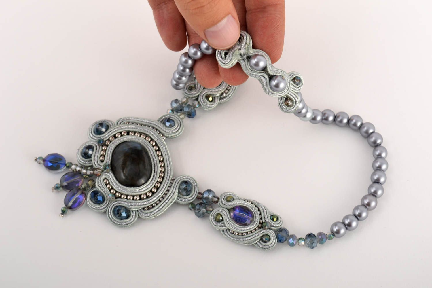 Handmade soutache necklace designer accessories massive stylish jewelry photo 5