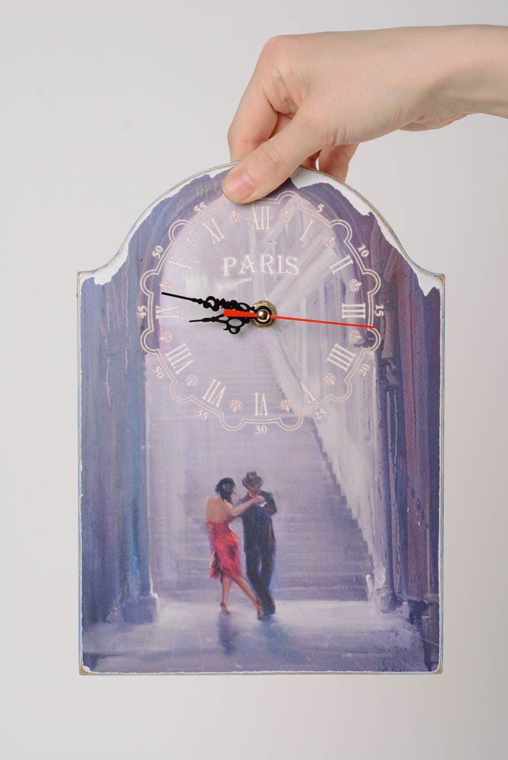 Reloj de pared original hecho a mano de decoupage inusual bonito estiloso  foto 3