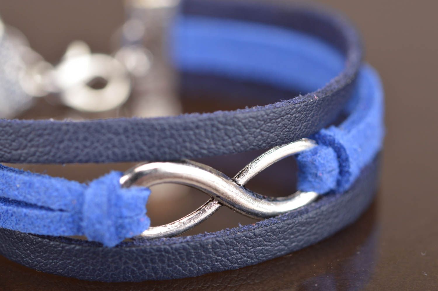 Genuine leather bracelet with insert handmade suede blue summer accessory photo 5