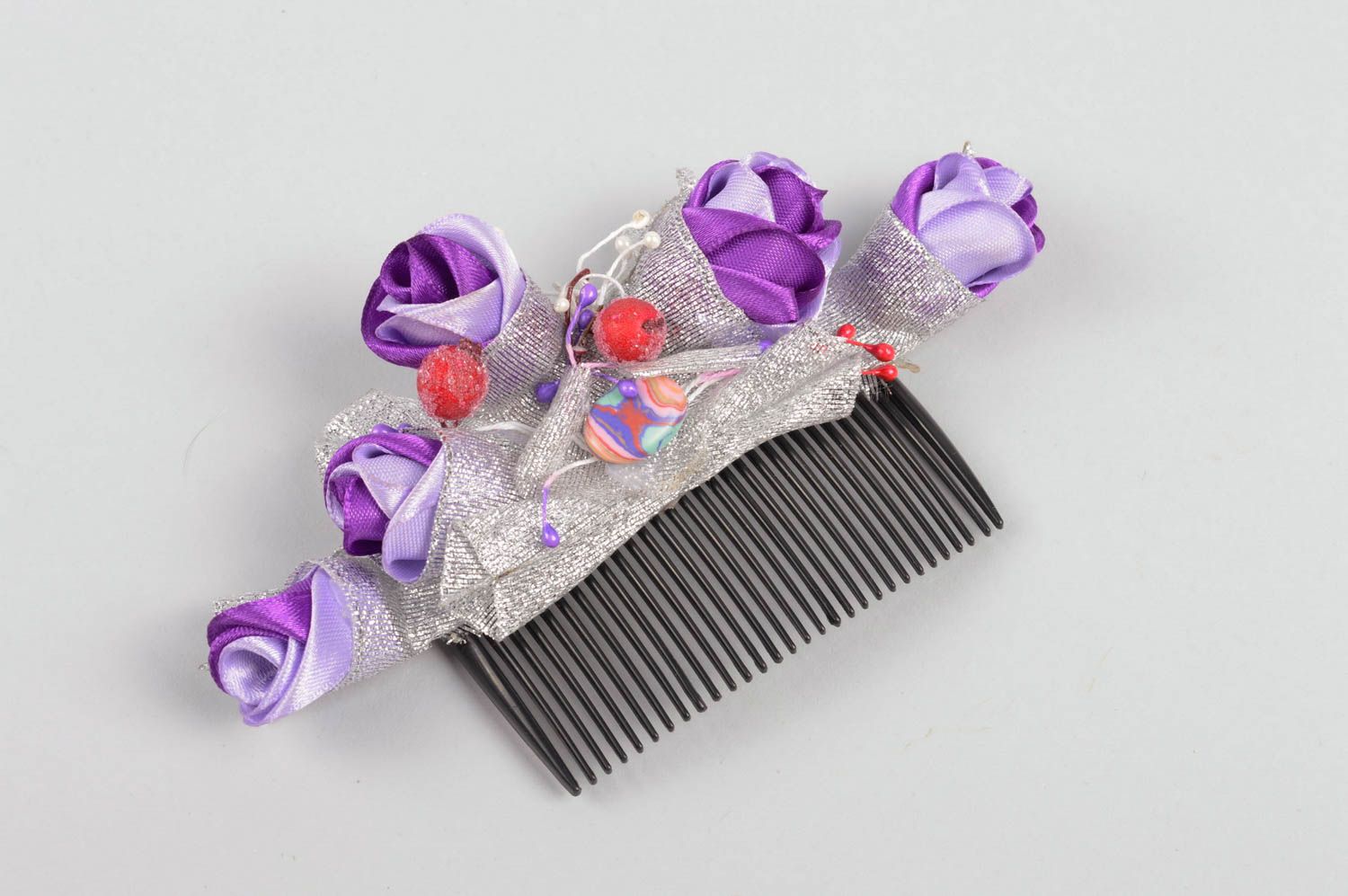 Peigne cheveux Accessoire coiffure fait main fleurs violettes Cadeau pour fille photo 2