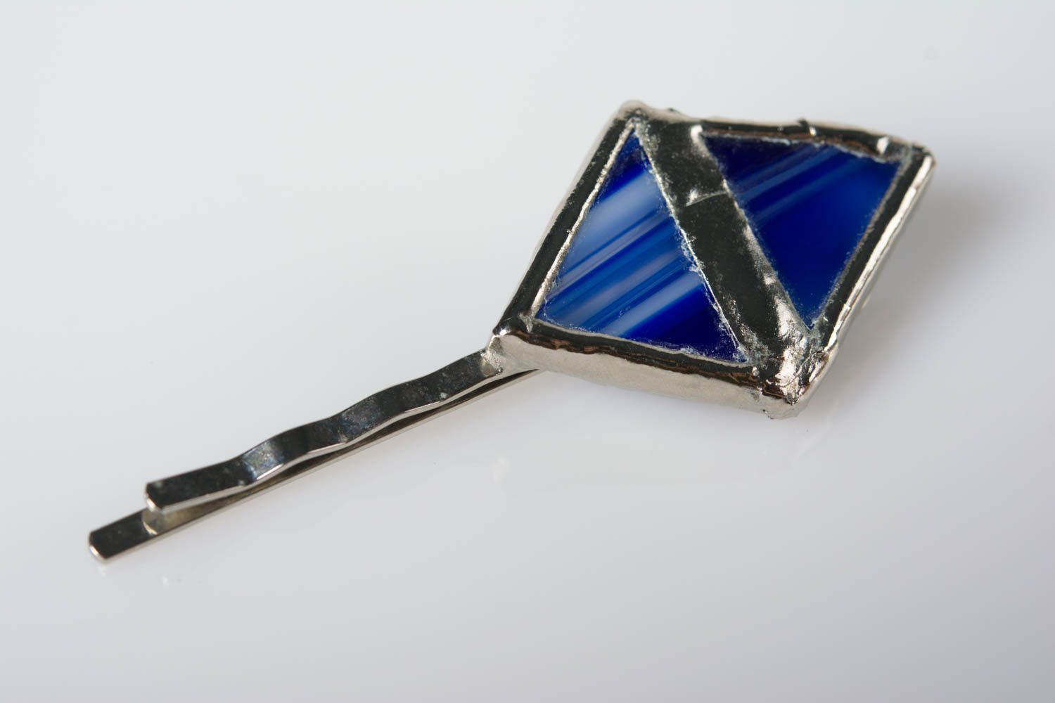 Handmade designer decorative metal hair pin with blue glass festive beautiful photo 4