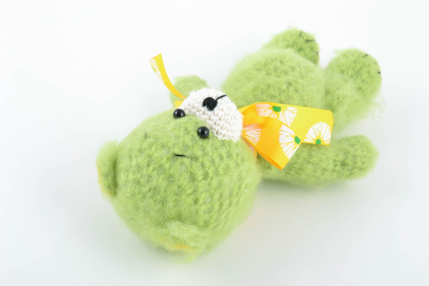Handmade small toy Bear crochet of wool of lime color photo 3