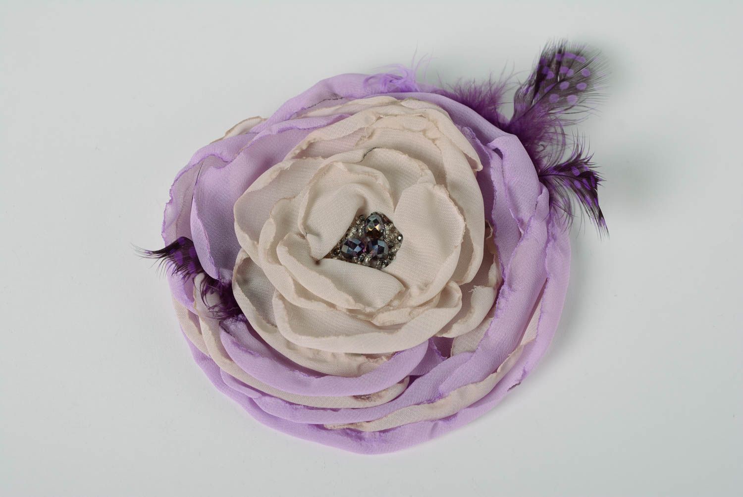 Broche Fleur en tissu violette grande originale accessoire d'été fait main photo 1