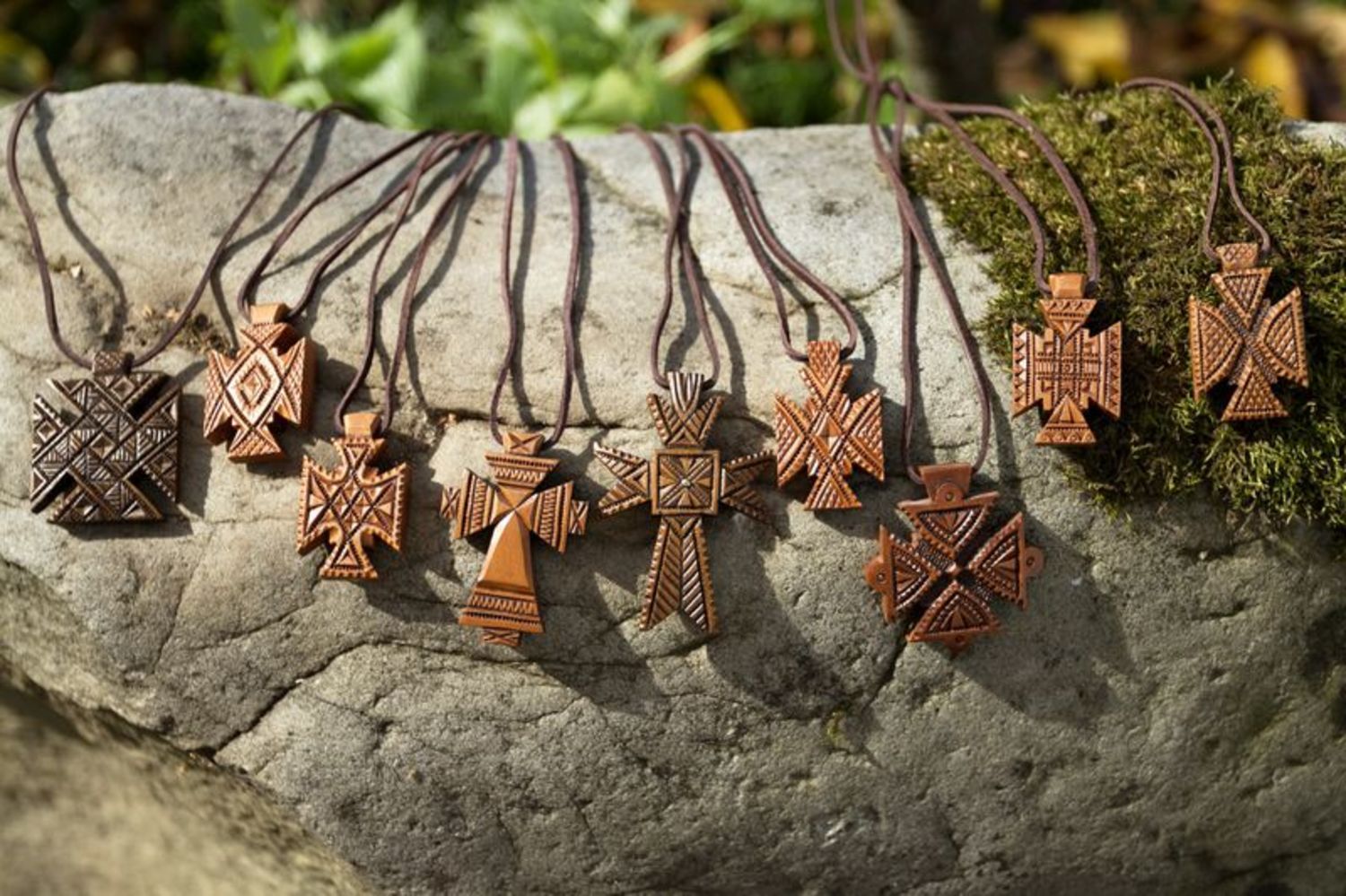 Carved cross pendant Mill on a leather cord photo 3