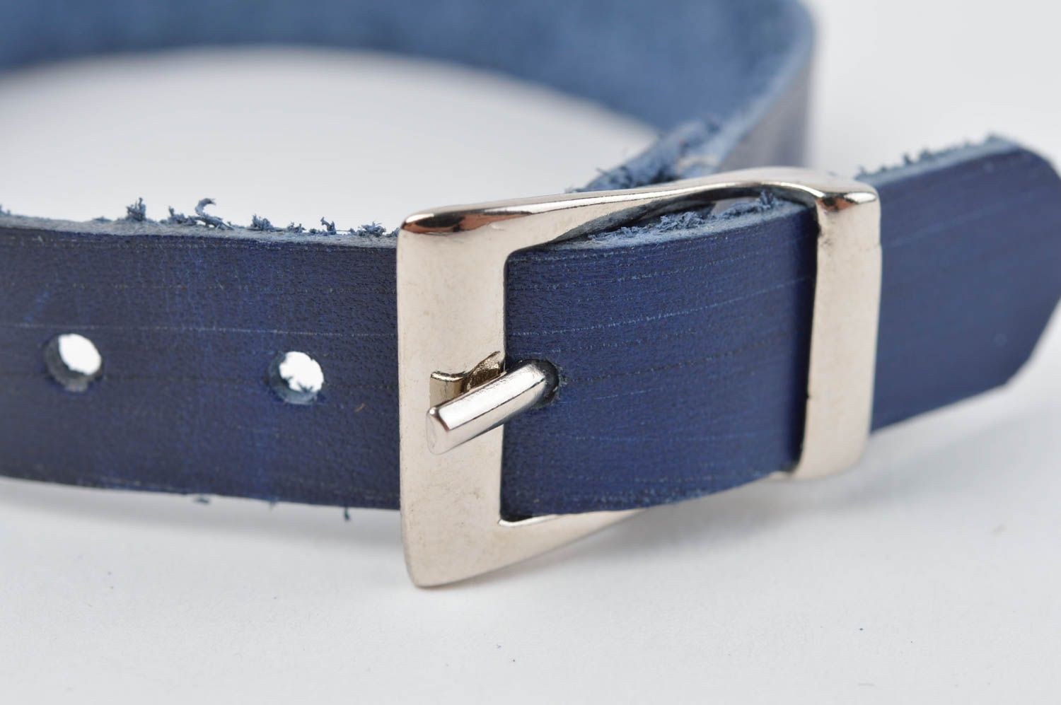 Handmade designer wrist bracelet unusual leather bracelet blue accessory photo 4