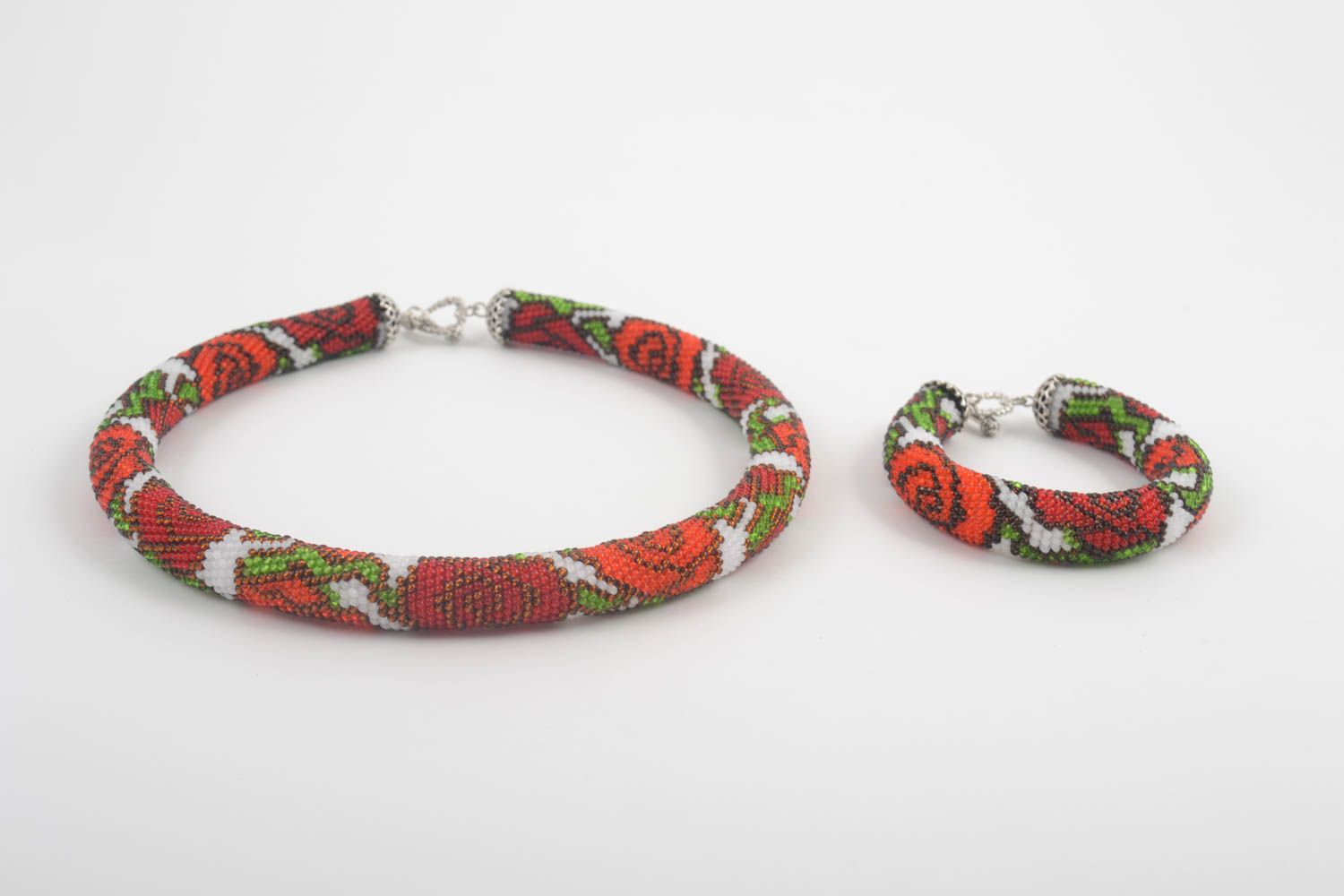 Beautiful handmade beaded jewelry set beaded cord necklace bracelet designs photo 2