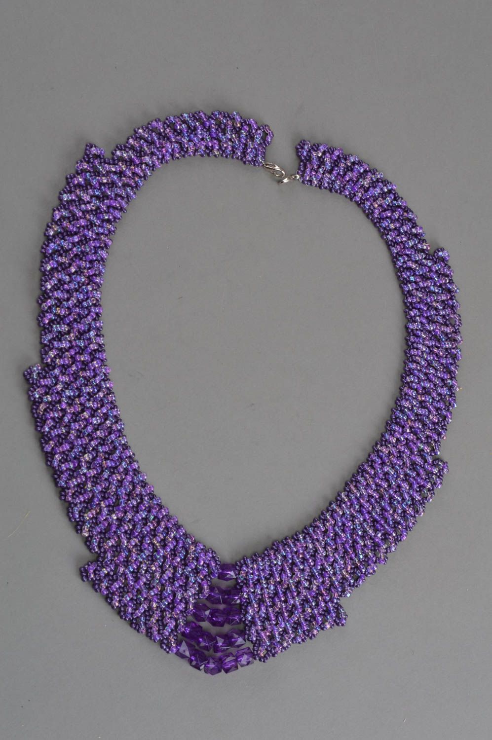 Collier en perles de rocailles et perles fantaisie fait main violet pour femme photo 3