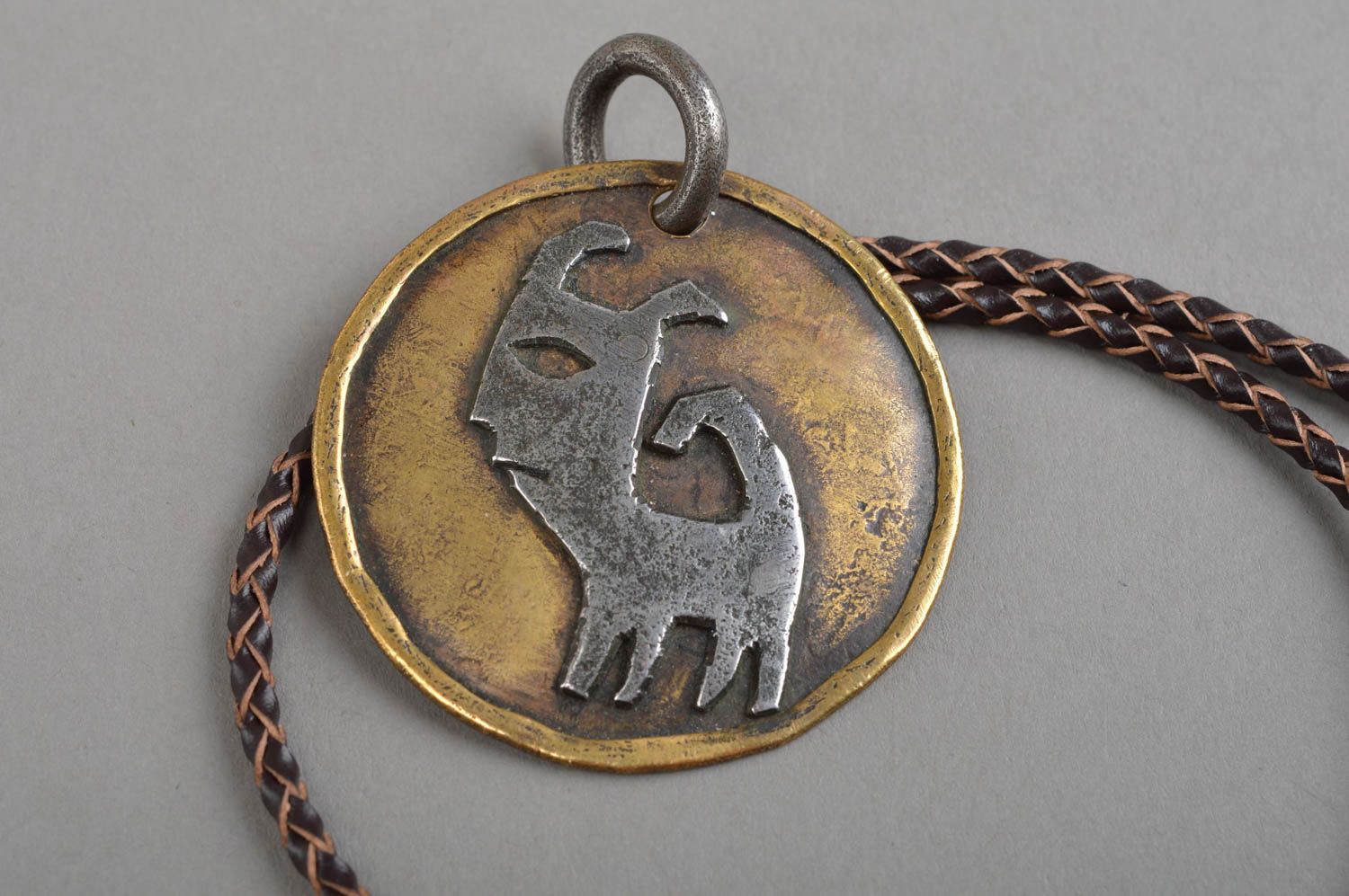 Handmade metal pendant designer metal jewelry stylish brass accessory on cord  photo 5