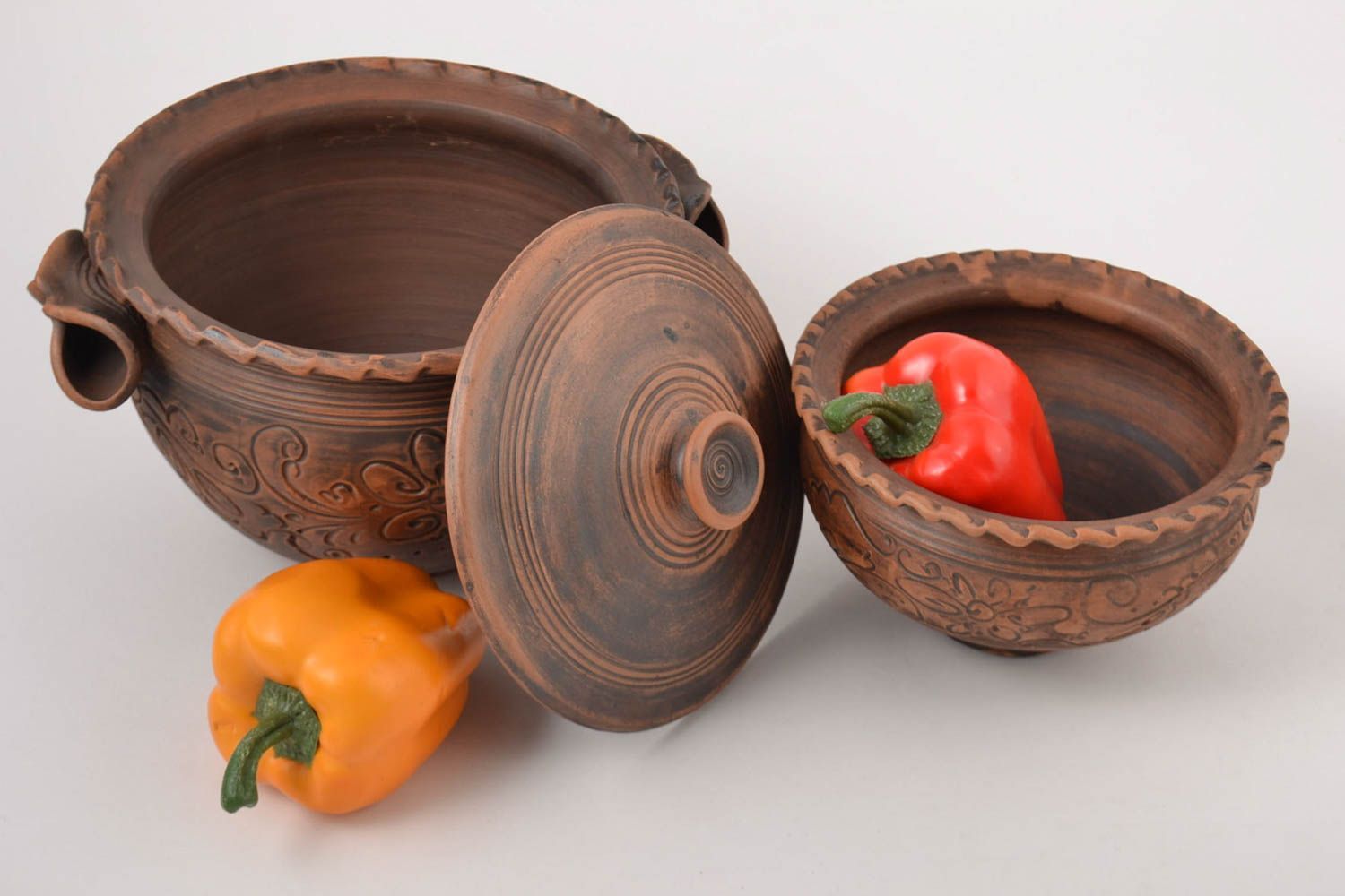 Handmade ceramic dishware clay dishes set of dishware pot and bowl clay pottery  photo 1