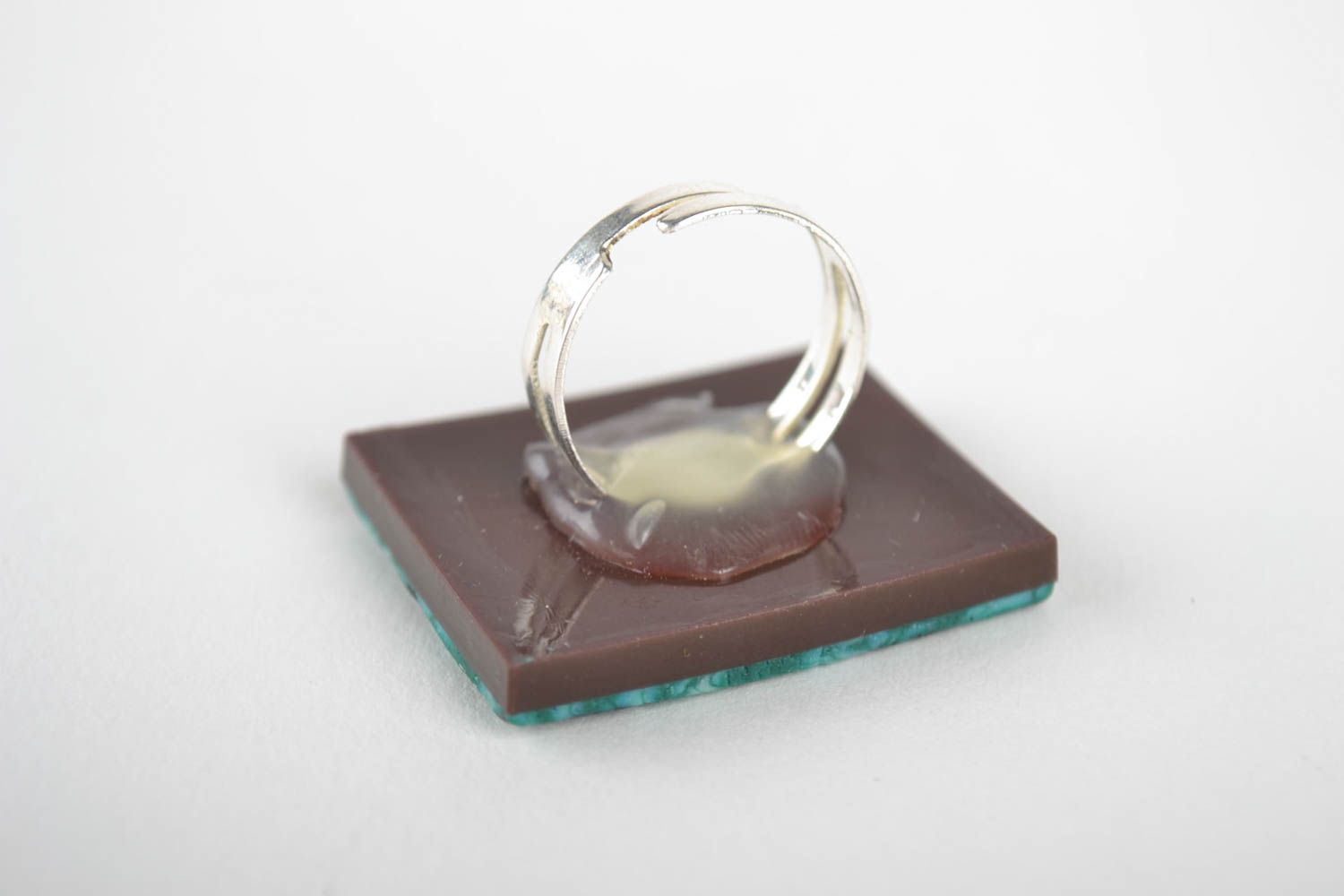 Лазурный перстень из полимерной глины ручной работы с регулируемым размером фото 3