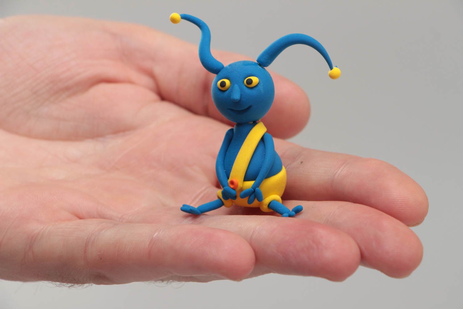 Small handmade bright polymer clay statuette of alien for home decor photo 5