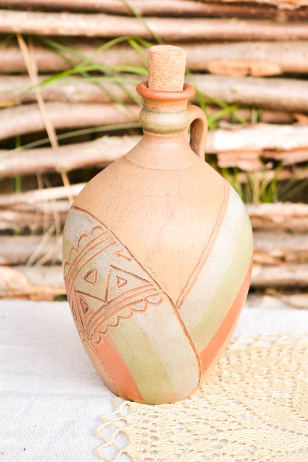Cruche pour vin faite main Carafe vin en argile Vaisselle ethnique pour maison photo 1