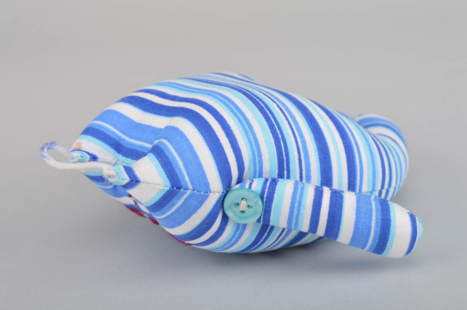 Künstlerisches Kuscheltier aus Stoff gestreifte blaue Katze für Kind handmade foto 4