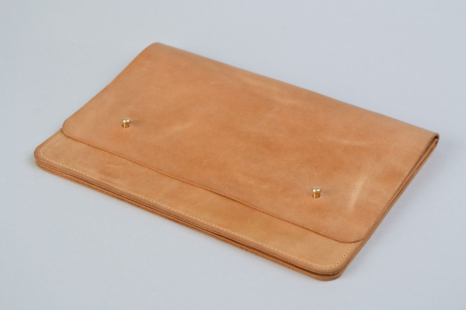Handmade beige leather clutch wallet for documents photo 3