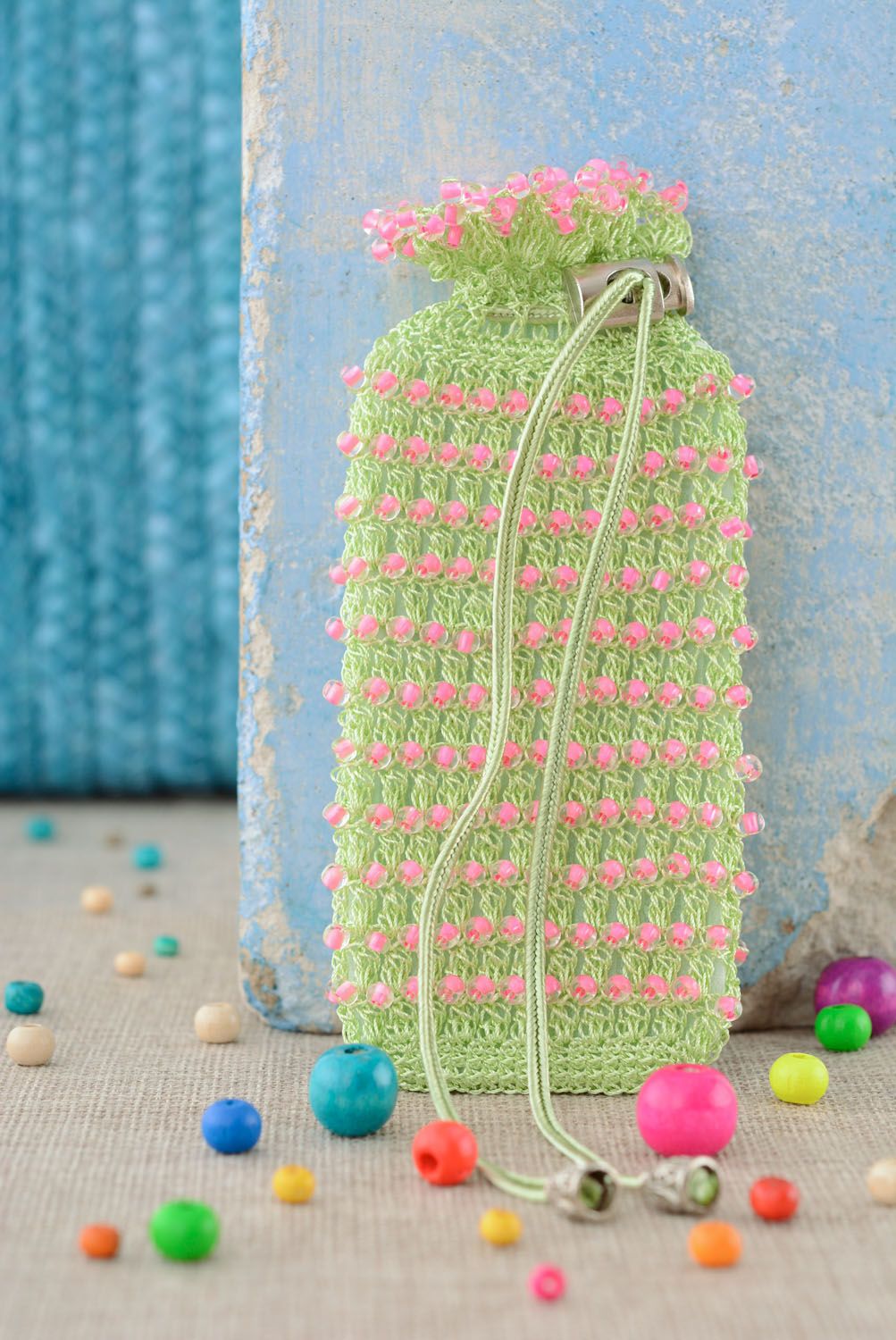 Crochet smartphone case Green and Pink photo 1