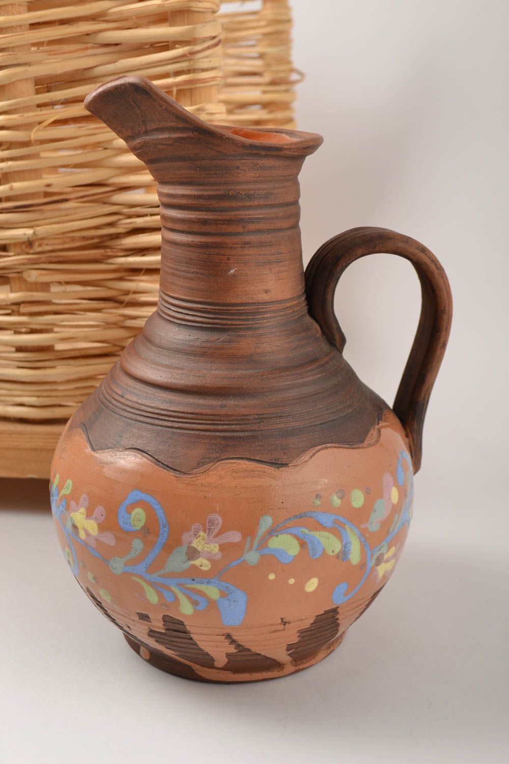 30 oz art lead-free clay wine pitcher with hand-painted ornament 10, 2,23 lb photo 1
