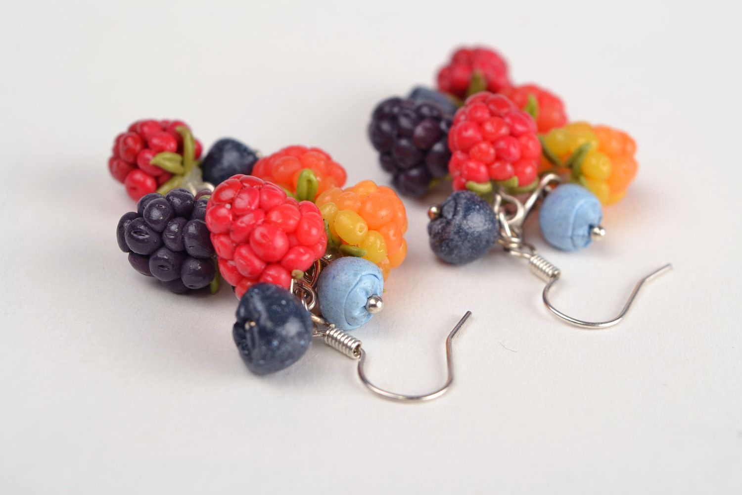 Beautiful stylish handmade polymer clay berry earrings and bracelet jewelry set photo 4