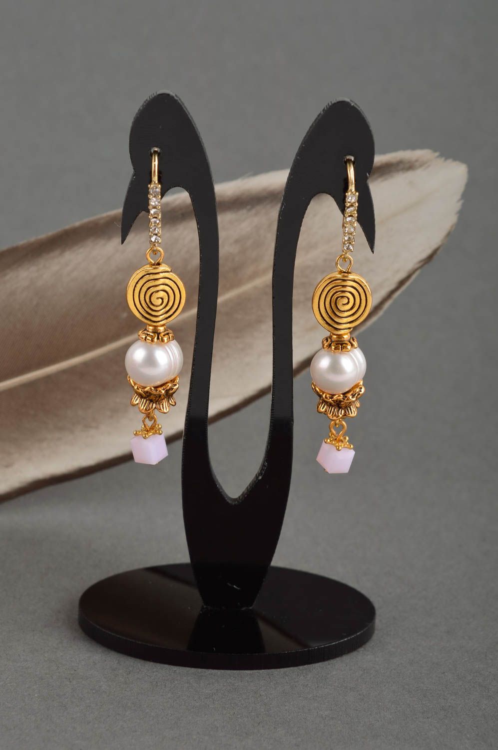 Pearl jewelry dangling earrings handmade jewellery fashion accessories photo 1