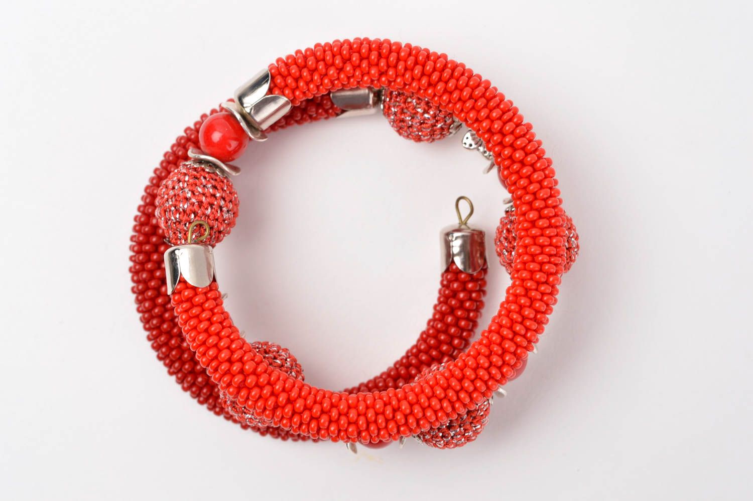 Bracelet perles de rocaille Bijou fat main rouge multirang Cadeau pour femme photo 4