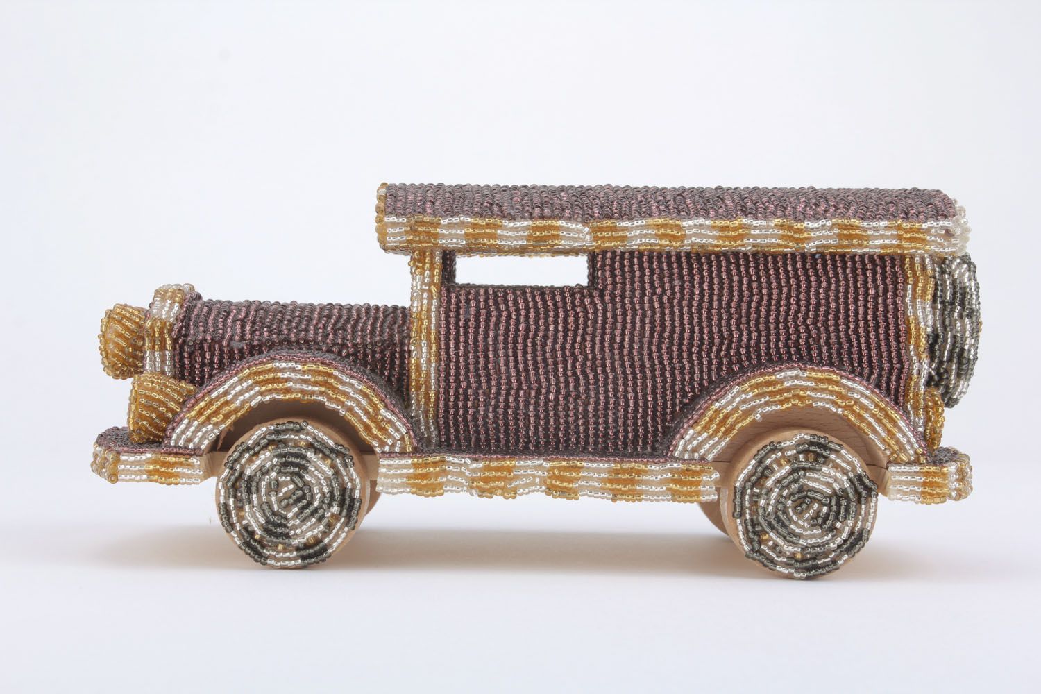 Macchina fatta a mano giocattolo di legno materiale ecologico con perline foto 3