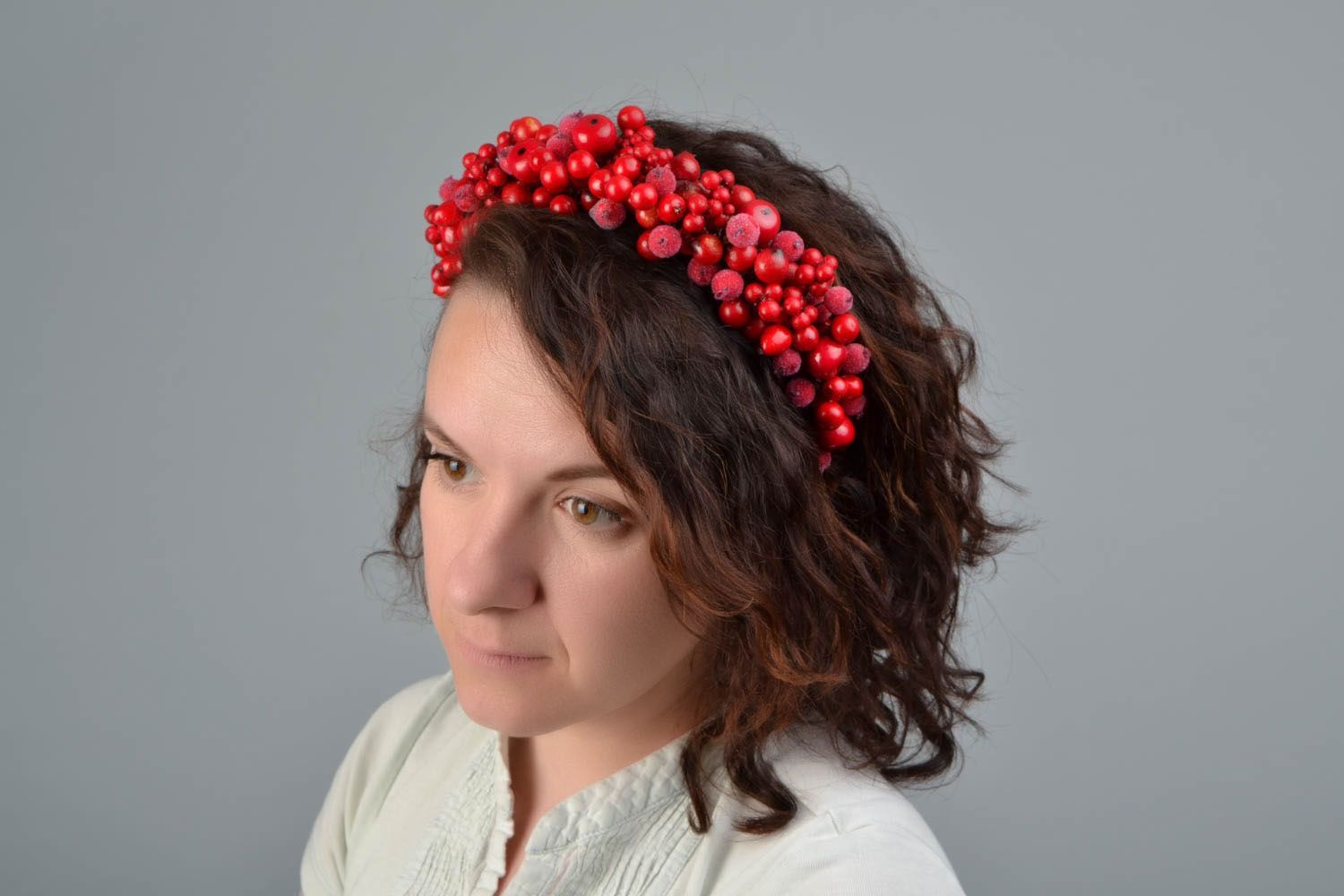 Beautiful headband with plastic berries Cherry photo 2