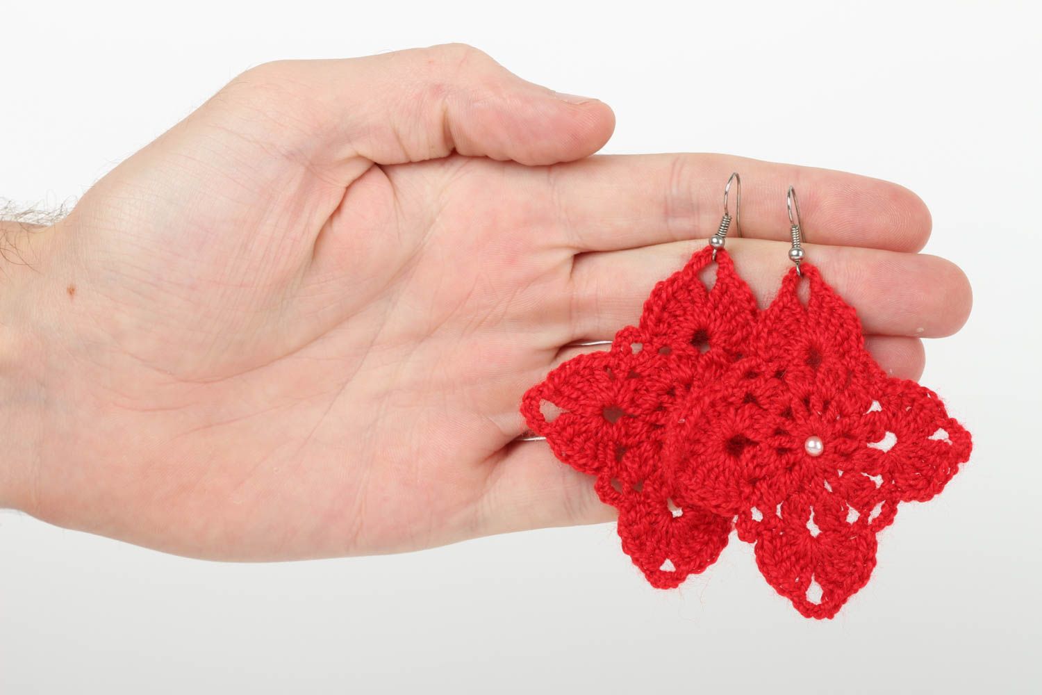 Boucles d'oreilles rouges Bijou fait main fils coton au crochet Cadeau femme photo 5