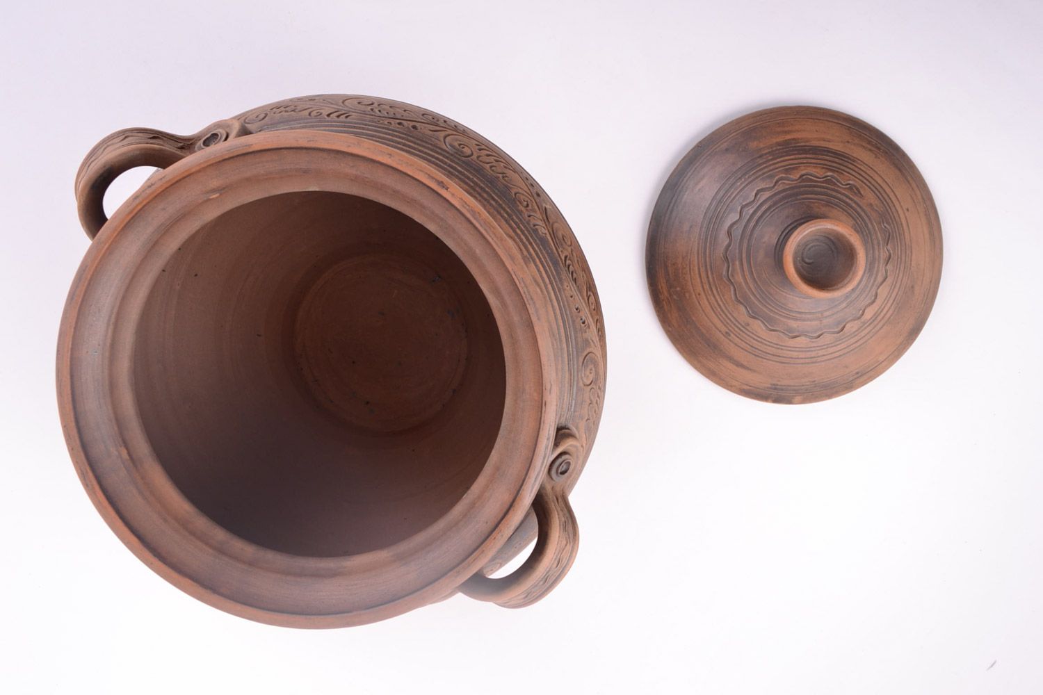 Großer handmade Keramik Topf mit Deckel Handarbeit 4 l in Braun für Backen  foto 3