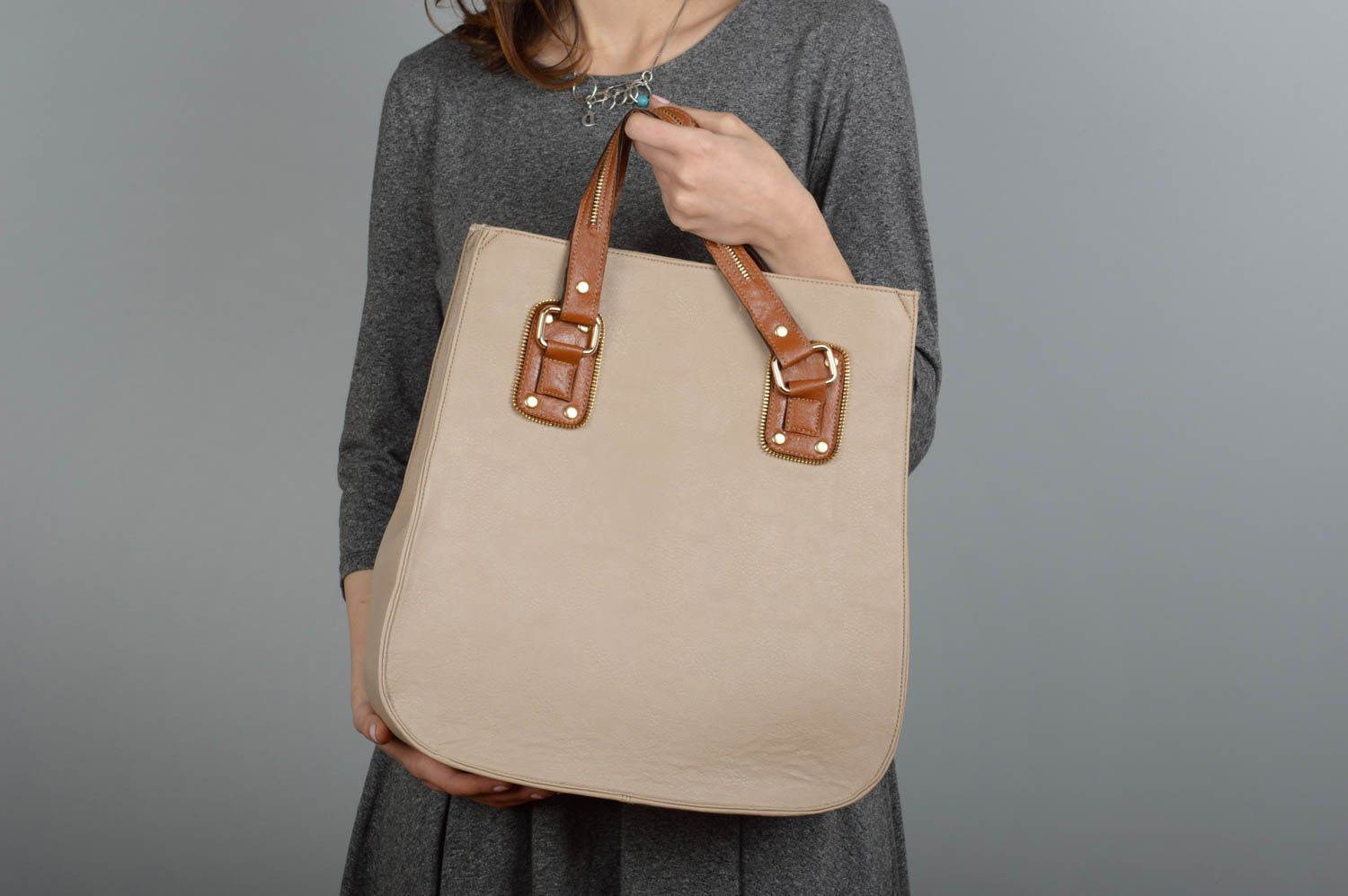 Handmade leatherette shoulder bag grey bag present for lady stylish bag photo 1