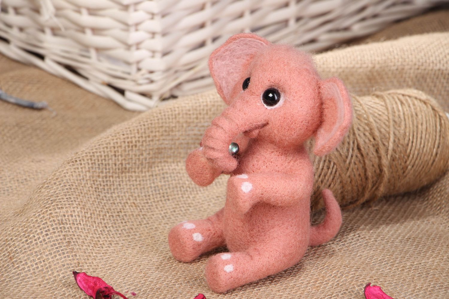 Handmade felted wool soft toy Elephant photo 5
