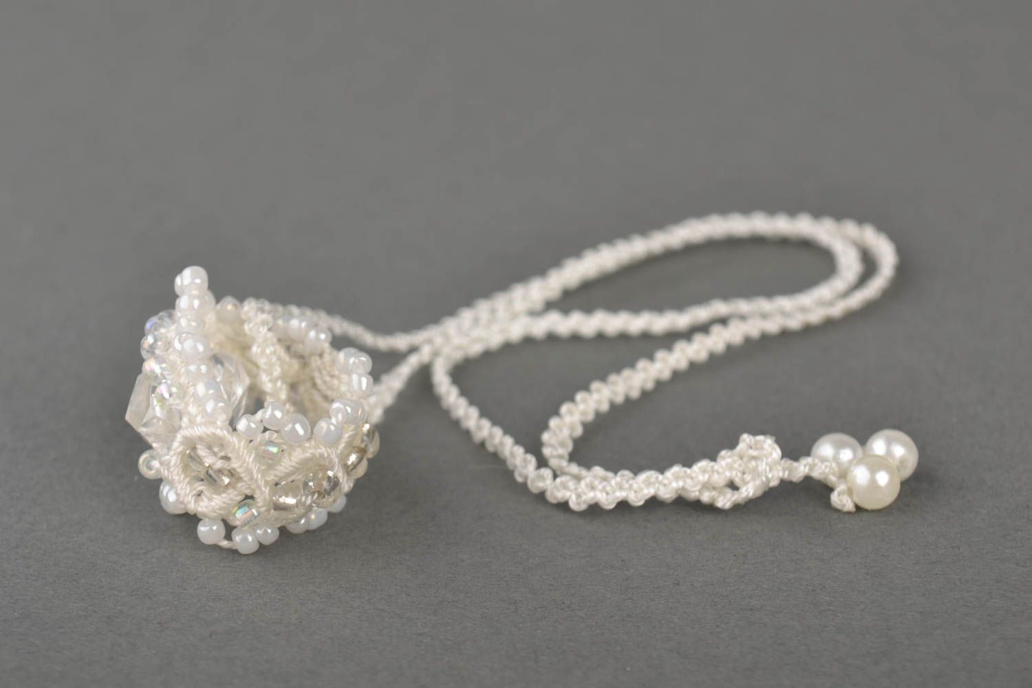 Handmade pendant designer ring unusual accessory macrame jewelry gift for girls photo 4