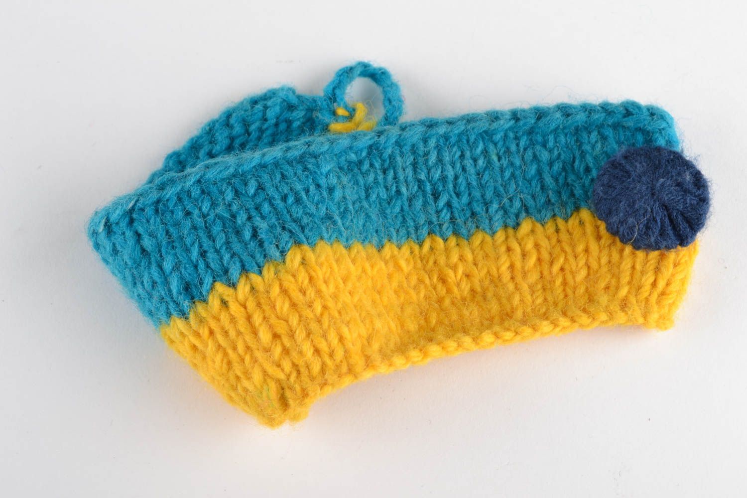 Yellow and blue crochet cup cozy photo 2