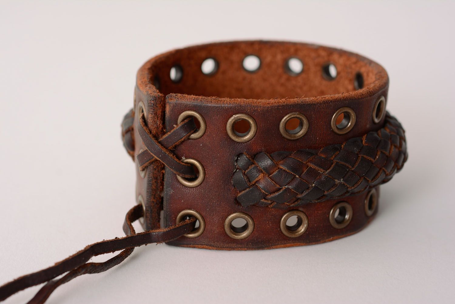 Wide genuine leather bracelet photo 2